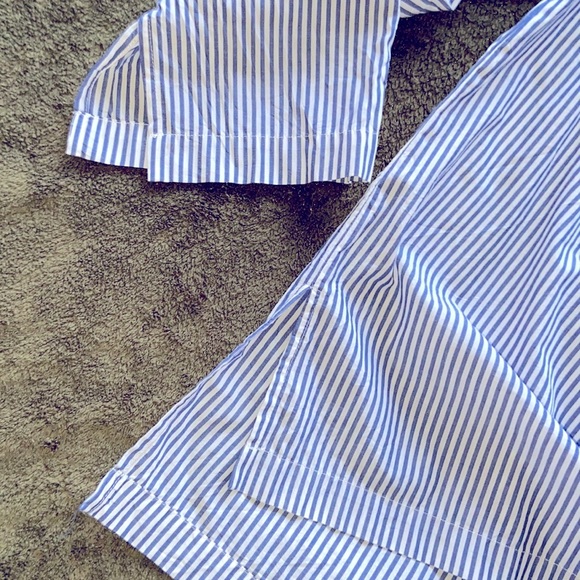Velvet Heart Blue Preppy Oxford Pinstripe Off Shoulder Top Adjustable Strap Sz M - Picture 10 of 11